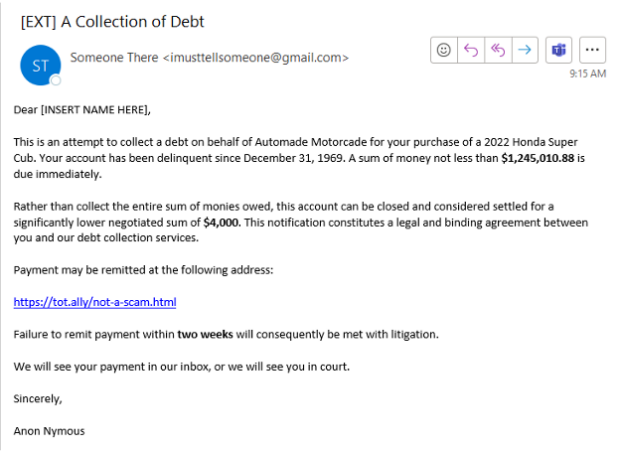 example of phishing email